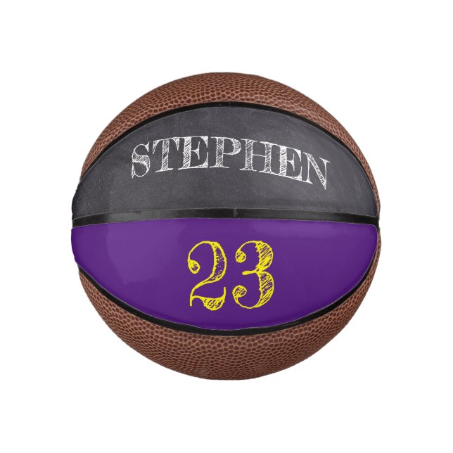 Purple Yellow Gold Personalized Number etching Mini Basketball (Front)