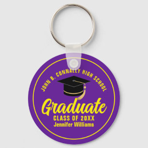 Purple Yellow Graduate Custom 2025 Graduation Keychain