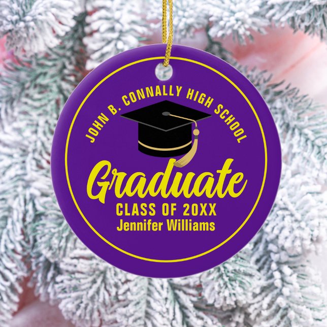 Purple Yellow Graduate Custom Graduation Christmas Ceramic Ornament (Creator Uploaded)