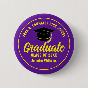 Purple Yellow Graduate Custom Graduation Name Tag 2 Inch Round Button
