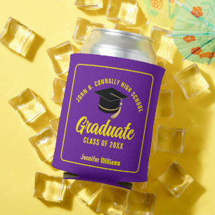 Purple Yellow Graduate Custom Graduation Party Can Cooler