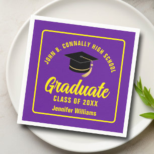 Purple Yellow Graduate Custom Graduation Party Napkin