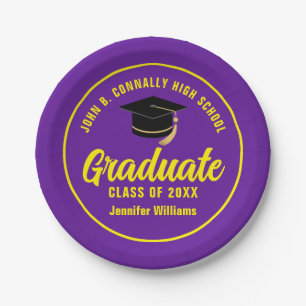 Purple Yellow Graduate Custom Graduation Party Paper Plate