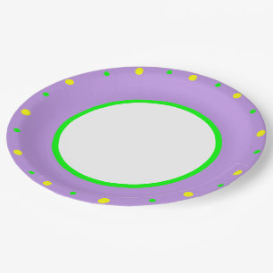 Purple Yellow Green Geometric Polka Dots Paper Plate