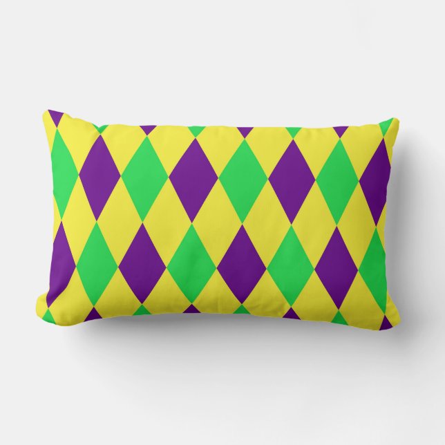 Purple Yellow Green Harlequin Pattern Lumbar Pillow (Front)