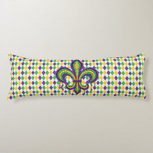 Purple yellow green Mardi Gras fleur de lis Body Pillow