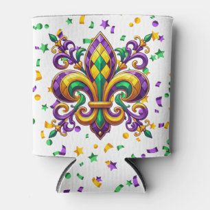 Purple yellow green Mardi Gras fleur de lis Can Cooler