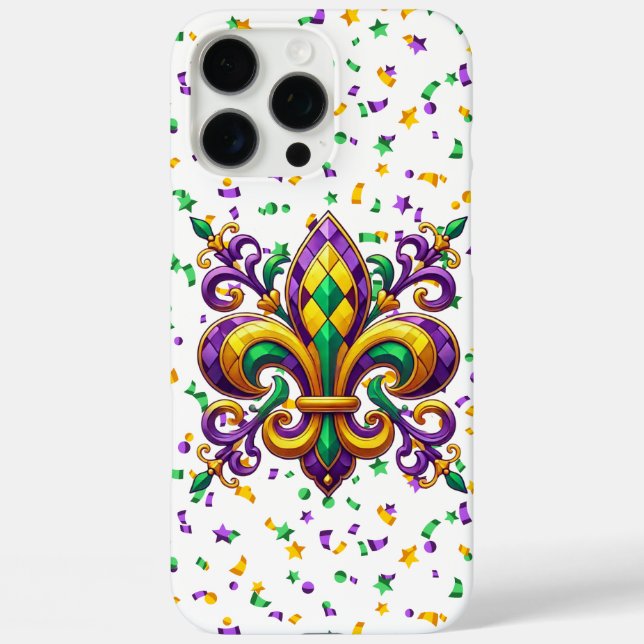 Purple yellow green Mardi Gras fleur de lis Case-Mate iPhone Case (Back)