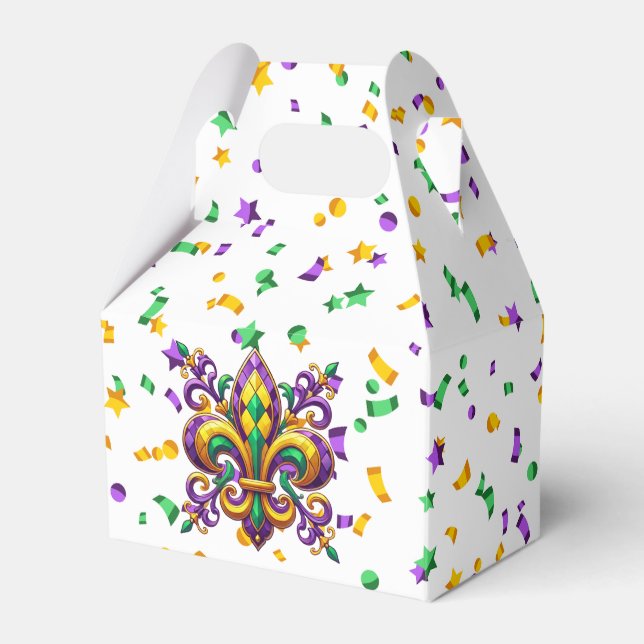 Purple yellow green Mardi Gras fleur de lis Favor Box (Front Side)