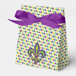 Purple yellow green Mardi Gras fleur de lis Favor Box