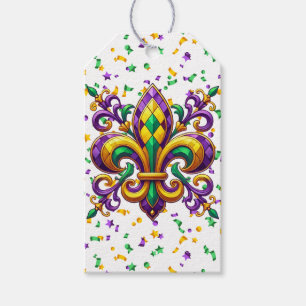 Purple yellow green Mardi Gras fleur de lis Gift Tags