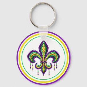 Purple yellow green Mardi Gras fleur de lis Keychain