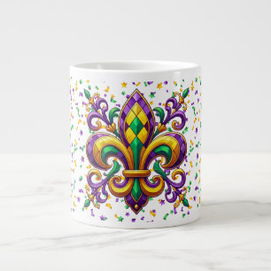 Purple yellow green Mardi Gras fleur de lis Large Coffee Mug