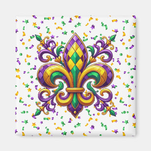 Purple yellow green Mardi Gras fleur de lis Magnet