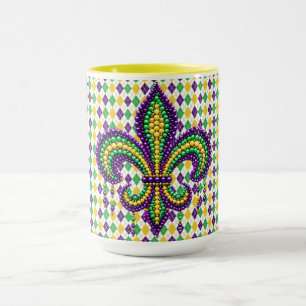 Purple yellow green Mardi Gras fleur de lis Mug
