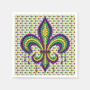 Purple yellow green Mardi Gras fleur de lis Napkin