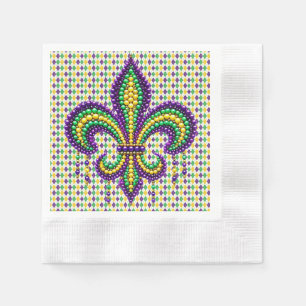 Purple yellow green Mardi Gras fleur de lis Napkin