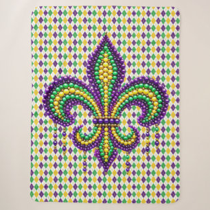 Purple yellow green Mardi Gras fleur de lis Sherpa Blanket