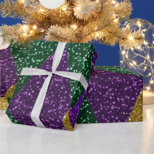 Purple Yellow Green Mardi Gras Glitter Pattern Wrapping Paper