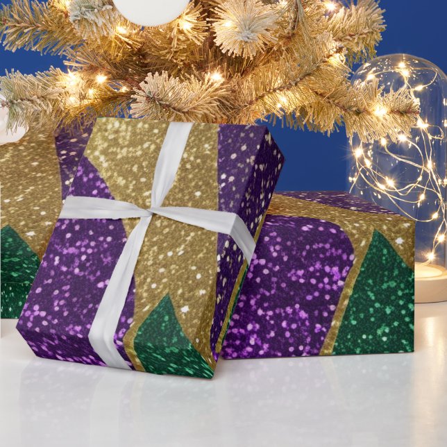 Purple Yellow Green Mardi Gras Glitter Pattern Wrapping Paper (Holidays)