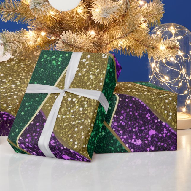 Purple Yellow Green Mardi Gras Glitter Pattern Wrapping Paper (Holidays)