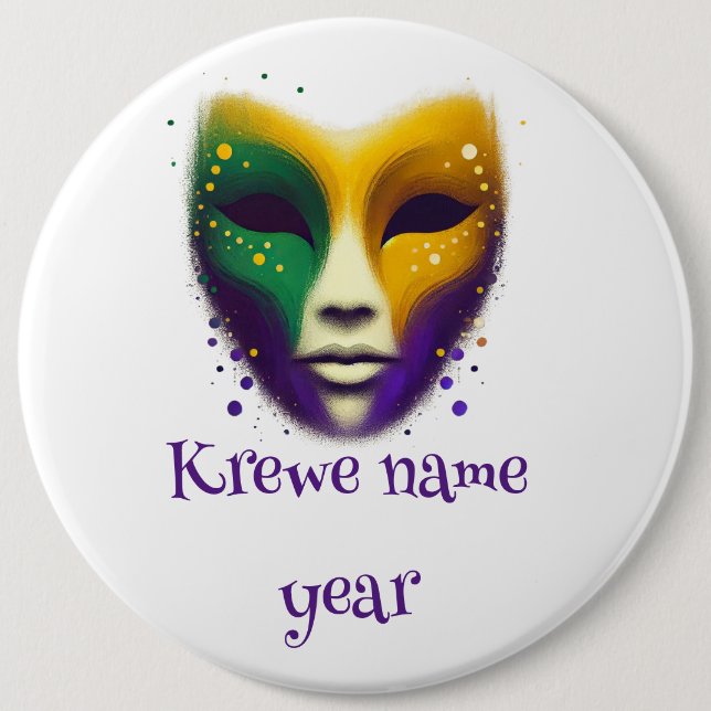Purple yellow green Mardi Gras mask 6 Inch Round Button (Front)