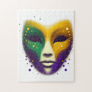 Purple yellow green Mardi Gras mask Jigsaw Puzzle