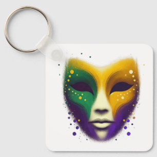 Purple yellow green Mardi Gras mask Keychain