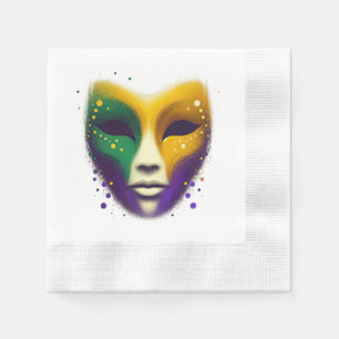 Purple yellow green Mardi Gras mask Napkin