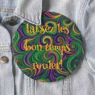 Purple yellow green Mardi Gras swirls abstract 6 Inch Round Button