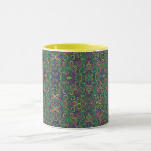 Purple yellow green Mardi Gras swirls abstract Mug