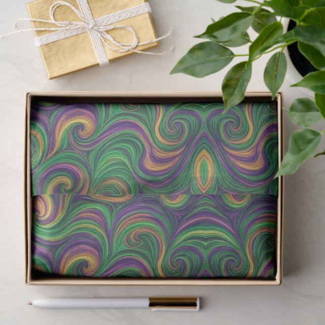 Purple yellow green Mardi Gras swirls abstract Tissue Paper (Gift)