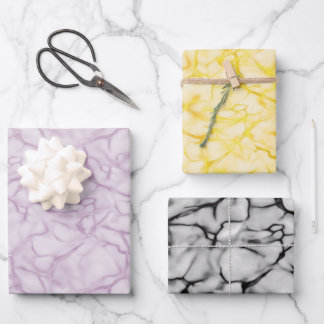 Purple & Yellow & Grey Marble Pattern Elegant Wrapping Paper Sheet