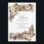 Purple Yellow Ivory Floral Foliage 16th Birthday Invitation<br><div class="desc">Beautiful purple,  ivory,  and mustard yellow watercolor floral with green foliage 16th birthday party invitation for women. Contact us for help with customization or matching products.</div>