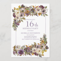 Purple Yellow Ivory Floral Foliage 16th Birthday