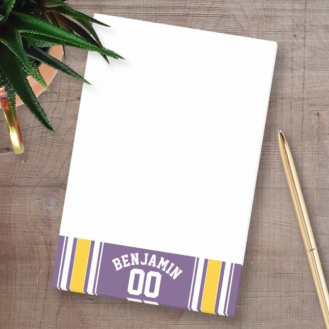Purple Yellow Jersey Stripes Custom Name Number Post-it Notes (Personalized Post-it notes - add your name and other contact information)