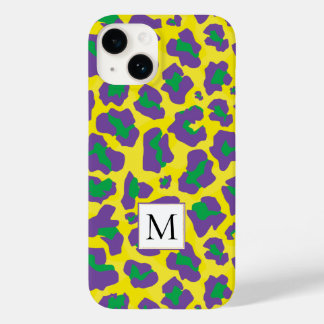 Purple, yellow leopard animal print and monogram Case-Mate iPhone 14 case