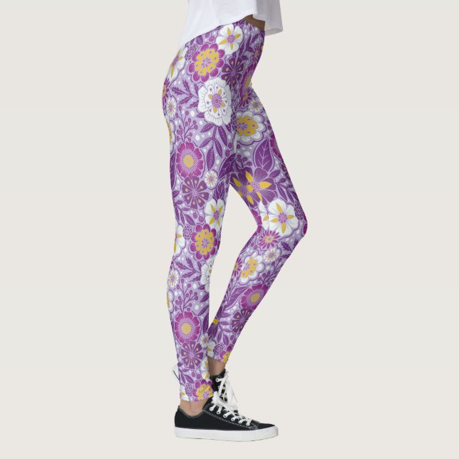 Purple, Yellow & Magenta Floral Leggings (Right)