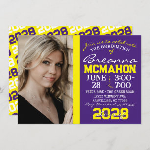 Purple & Yellow Modern Graduation Photo Invitation