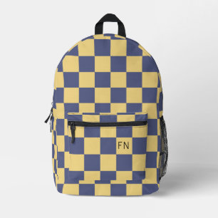 Purple Yellow Monogram Initials Chequerboard Printed Backpack