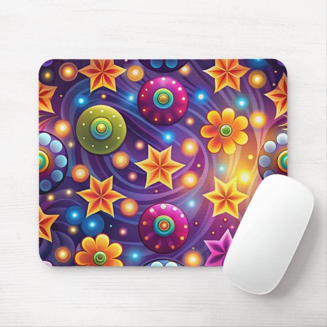 PURPLE YELLOW ORANGE GROOVY HIPPI PATTERNS MOUSE PAD (With Mouse)
