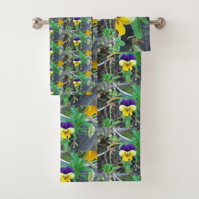 Purple & Yellow Pansy  Bath Towel Set (Insitu)