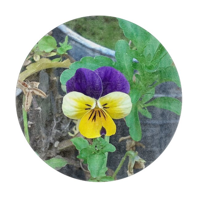 Purple & Yellow Pansy Cutting Board (Front)