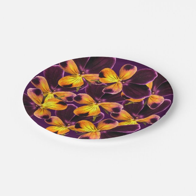 Purple Yellow Pansy Flower 7 Inch Paper Plate (Angled)