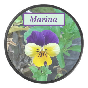 Purple & Yellow Pansy  Hockey Puck