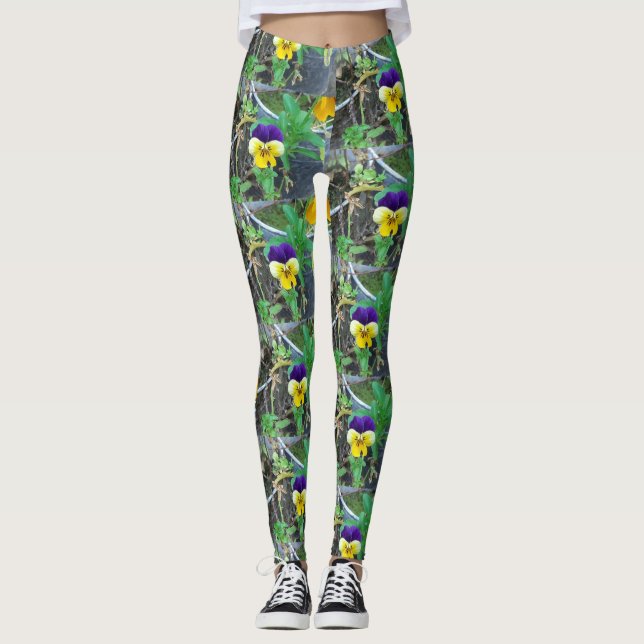 Purple & Yellow Pansy  Leggings (Front)