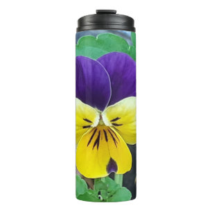 Purple & Yellow Pansy Thermal Tumbler