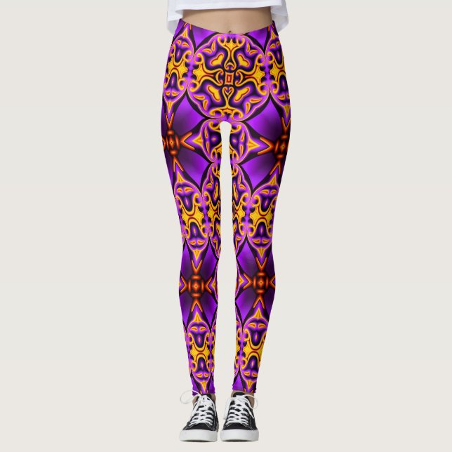 Purple Yellow Patterned Leggings (Front)