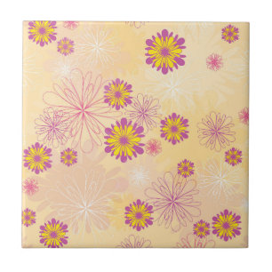 Purple Yellow Peonies Floral Garden Spring Flowers Tile