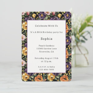 Purple Yellow Pink Orange Flowers Birthday  Invitation